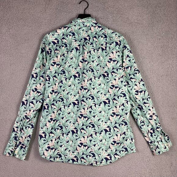 American Eagle Men’s Green Hawaiian Floral Button Down Long Sleeve Shirt M - Picture 4 of 7